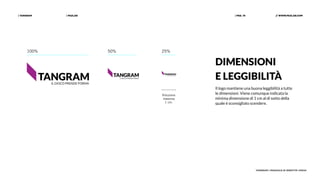 | PAZLAB| TANGRAM // WWW.PAZLAB.COM| PAG. 10
TANGRAM | MANUALE DI IDENTITÀ VISIVA
DIMENSIONI
E LEGGIBILITÀ
Il logo mantiene una buona leggibilità a tutte
le dimensioni. Viene comunque indicata la
minima dimensione di 1 cm al di sotto della
quale è sconsigliato scendere.
100% 50% 25%
Riduzione
massima
1 cm.
 