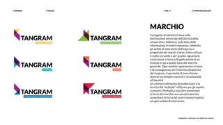 | PAZLAB| TANGRAM // WWW.PAZLAB.COM| PAG. 11
TANGRAM | MANUALE DI IDENTITÀ VISIVA
MARCHIO
Il progetto di identità si basa sulla
declinazione settoriale dell’attività della
cooperativa. Abbiamo, sulla base delle
informazioni in nostro possesso, ridefinito
gli ambiti di intervento dell’impresa e
progettato dei marchi d’area. Il loro utilizzo
è molto versatile e per quanto riguarda la
costruzione si basa sull’applicazione di un
modulo in più a quello base del marchio
generale. Ogni modulo rappresenta un’area
e di conseguenza, per l’estrema dinamicità
del tangram, ci permette di avere forme
diverse ma sempre coerenti e riconducibili
all’identità.
Un ulteriore elemento da evidenziare è la
tecnica del “multiply” utilizzata per gli aspetti
cromatici. Moltiplica vuol dire aumentare
la forza del marchio ma concettualmente
aumentare la forza del vostro lavoro rispetto
ad ogni ambito di intervento.
 