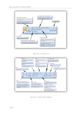 Microsoft EXCEL2007




                      Figura 236 – Vistas de Livro




                  Figura 237 – Zoom, Janela e Macros
 