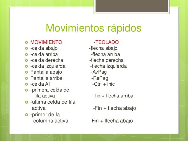 Resultado de imagen para MOVIMIENTOS RAPIDOS EN EXCEL