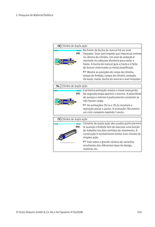 Discuta a função lógica «AND». Conﬁra as
condições adicionais no próximo tópico.
20.3 Válvula de simultaneidade
Se a válvula de rolete 1S2 também for operada,
então a válvula de simultaneidade produzirá
um sinal 1 na conexão 2 que opera a válvula de
comando, através da conexão de pilotagem 1V1,
contra a mola de retorno e o cilindro avança.
 