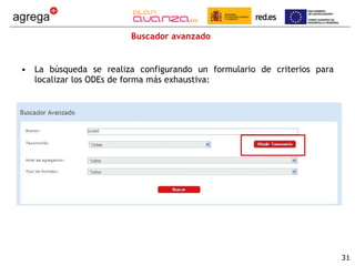 Buscador avanzado La búsqueda se realiza configurando un formulario de criterios para localizar los ODEs de forma más exhaustiva: 