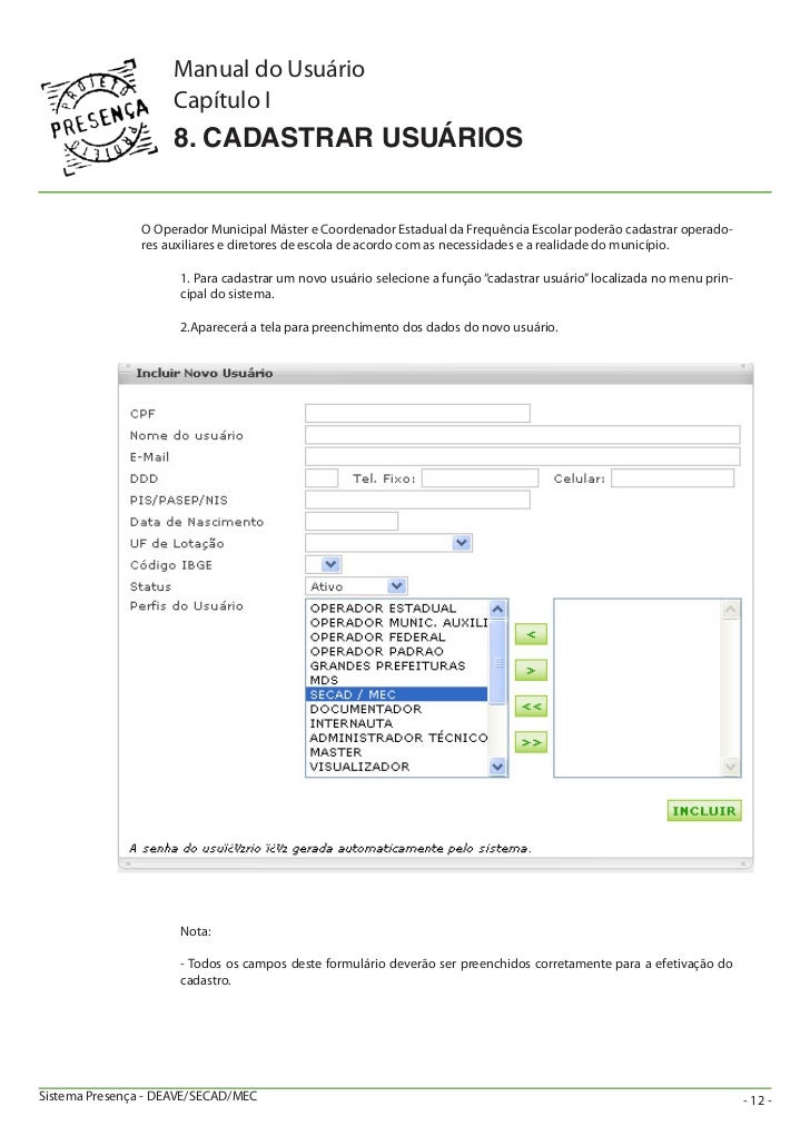 Manual Frequencia Escolar Projeto Presenca