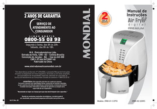 Manual fritadeira mondial air fryer digital premium af 02 branco