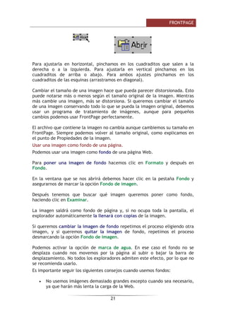 )52173$*(

3DUD FDPELDU HO WDPDxR GH OHWUD OR TXH WHQHPRV TXH KDFHU HV SXOVDU
HQ HO FDPSR 7DPDxR GH )XHQWH $ SDUWLU GH HQWRQFHV HO WH[WR TXH VH
LQWURGX]FD VHUi FRQ HVH WDPDxR GH OHWUD 6L OR TXH TXHUHPRV HQ FDPELR
HV FDPELDU HO WDPDxR GH OHWUD GH XQ WUR]R GH WH[WR TXH D KHPRV
HVFULWR GHEHPRV VHOHFFLRQDUOR  FDPELDU HQWRQFHV HO WDPDxR GH OHWUD
FRPR KHPRV KHFKR DQWHV 1yWHVH TXH VyOR VH SURGXFLUi HO FDPELR HQ HVH
WUR]R GH WH[WR SRU OR TXH DO HVFULELU HQ RWUD ]RQD OR KDUHPRV FRQ HO
WDPDxR GH OHWUD TXH WHQtDPRV SUHYLDPHQWH
3DUD KDFHU OD OHWUD FRQ HIHFWR QHJULWD FXUVLYD R VXEUDDGR WHQHPRV TXH
SXOVDU HO ERWyQ 1 HO ERWyQ . R HO ERWyQ 6 UHVSHFWLYDPHQWH $
SDUWLU GH HQWRQFHV HO WH[WR TXH VH LQWURGX]FD VHUi QHJULWD FXUVLYD R
VXEUDDGR 6L OR TXH TXHUHPRV HQ FDPELR HV KDFHU TXH XQ WUR]R GH WH[WR
WHQJD HVWDV FDUDFWHUtVWLFDV GHEHPRV VHOHFFLRQDUOR  SXOVDU HQ ORV LFRQRV FRPR
KHPRV KHFKR DQWHV
RPR VH SXHGH REVHUYDU OR TXH WHQHPRV TXH KDFHU SDUD IRUPDWHDU WH[WR
HV EiVLFDPHQWH VHOHFFLRQDU HO WH[WR D IRUPDWHDU  SXOVDU HQ ORV LFRQRV
DSURSLDGRV SDUD DSOLFDU HO HIHFWR TXH GHVHHPRV ([LVWHQ PXFKRV WLSRV GH
HIHFWRV TXH SRGUHPRV DSOLFDU VHOHFFLRQDQGR HO WH[WR  KDFLHQGR FOLF HQ
)RUPDWR !!! )XHQWH
8VR GH SiUUDIRV
3DUD LQWURGXFLU SiUUDIRV PLHQWUDV HVFULELPRV XQ WH[WR GHEHPRV SXOVDU OD
WHFOD (QWHU )URQW3DJH DXWRPiWLFDPHQWH FRPHQ]DUi XQ QXHYR SiUUDIR 
DSOLFDUi DOJXQDV FDUDFWHUtVWLFDV SURSLDV GH XQ SURFHVDGRU GH WH[WRV FRPR VRQ
ODV VDQJUtDV  HO HVSDFLDGR HQWUH SiUUDIRV 3RGHPRV PRGLILFDUODV SDUD TXH
VDOJDQ FRPR TXHUDPRV
9DPRV D WHFOHDU XQ WH[WR FXDOTXLHUD HQ OD YHQWDQD 3RU HMHPSOR HVWH WH[WR
(VWH HV XQ SiUUDIR GH SUXHED SDUD SRGHU WUDEDMDU 
REVHUYDU FRPR )URQW3DJH QRV DXGD D XVDUORV FRPR
QRVRWURV TXHUDPRV (VWH HV XQ SiUUDIR GH SUXHED SDUD
SRGHU WUDEDMDU  REVHUYDU FRPR )URQW3DJH QRV DXGD D
XVDUORV FRPR QRVRWURV TXHUDPRV
 