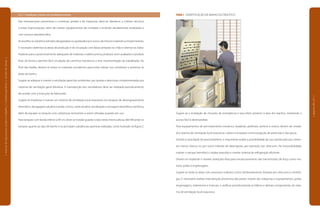 |manualdesegurançaesaúdenotrabalho|indústriagalvânica|estudodecampo|
|páginas66e67|
2.2.1 Condições Gerais do Estabelecimento
Nas manutenções preventivas e corretivas, predial e de máquinas, deve-se obedecer a critérios técnicos
e evitar improvisações, além de manter equipamentos de combate a incêndio devidamente sinalizados e
com acessos desobstruídos.
Aconselha-sesubstituirestradosdesgastadosouquebradospornovos,demesmomaterialouimpermeáveis.
É necessário delimitar as áreas de produção e de circulação com faixas pintadas no chão e orientar os traba-
lhadores para o posicionamento adequado de materiais, matéria-prima, produtos semi-acabados e produto
final, de forma a permitir fácil circulação de carrinhos mecânicos e livre movimentação do trabalhador. Ao
final das tarefas, devem-se retirar os materiais excedentes para evitar sobras nos corredores e próximas às
áreas de banho.
Sugere-se adequar e manter a ventilação geral dos ambientes, por janelas e aberturas complementadas por
sistemas de ventilação geral diluidora. A manutenção dos ventiladores deve ser realizada periodicamente,
de acordo com a instrução do fabricante.
Sugere-se implantar e manter um sistema de ventilação local exaustora nos tanques de desengraxamento
eletrolítico, decapagens alcalina e ácida, cromo, cobre alcalino, anodização e zincagem eletrolítica cianídrica,
além de equipar os tanques com coberturas removíveis a serem retiradas quando em uso.
Para tanques com borda inferior a 90 cm, deve-se instalar guarda-corpo nesta mesma altura, identificando os
tanques quanto ao tipo de banho e as principais substâncias químicas utilizadas, como ilustrado na figura 2.
FIGURA 2 IDENTIFICAÇÃO DE BANHO ELETROLÍTICO
Sugere-se a instalação de chuveiro de emergência e lava-olhos próximo à área dos banhos, mantendo o
acesso fácil e desimpedido.
Para equipamentos de pré-tratamento mecânico, lixadeiras, politrizes, esmeris e outros, devem ser instala-
dos sistema de ventilação local exaustora, coletor e anteparo contra projeção de partículas e das peças.
Devido à toxicidade de percloroetileno, é importante avaliar a possibilidade de sua substituição por solven-
tes menos tóxicos ou por outro método de desengraxe, por exemplo, por ultra-som. Na impossibilidade,
manter o tanque hermético, instalar exaustão e manter sistema de refrigeração eficiente.
Devem-se implantar e manter proteções fixas para enclausuramento das transmissões de força como mo-
tores, polias e engrenagens.
Sugere-se isolar as áreas com processos ruidosos como: tamboreamento, limpeza por ultra-som e centrífu-
gas. É necessário realizar manutenção preventiva das partes móveis das máquinas e equipamentos, polias,
engrenagens, rolamentos e mancais, e verificar periodicamente as hélices e demais componentes do siste-
ma de ventilação local exaustora.
 