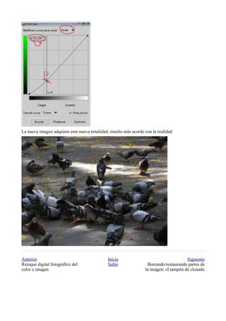 La nueva imagen adquiere esta nueva tonalidad, mucho más acorde con la realidad




Anterior                                     Inicio                                   Siguiente
Retoque digital fotográfico del              Subir               Borrando/restaurando partes de
color e imagen                                                  la imagen: el tampón de clonado
 