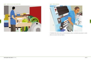 figura 24 máquina de corte e vinco modelo antigo figura 25 uniforme adequado
O trabalhador deve utilizar roupas de tamanhos adequados e evitar o uso de adornos para prevenir o contato
destes com as partes móveis das máquinas.
132 | 133manual de segurança e saúde no trabalho Indústria Gráfica
 