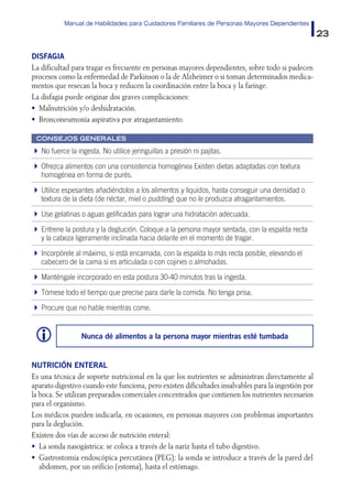 Manual de Habilidades para Cuidadores Familiares de Personas Mayores Dependientes
23
Disfagia
La dificultad para tragar es...
