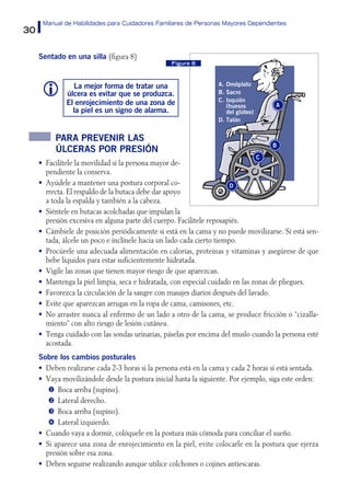 30
Manual de Habilidades para Cuidadores Familiares de Personas Mayores Dependientes
Sentado en una silla (figura 8)
 La ...