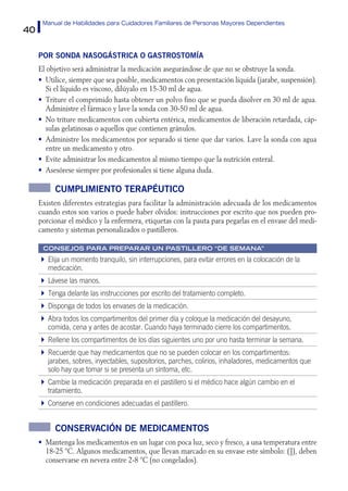 40
Manual de Habilidades para Cuidadores Familiares de Personas Mayores Dependientes
Por sonda nasogástrica o gastrostomía...