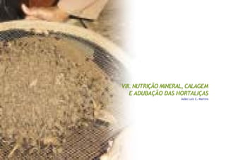VIII. NUTRIÇÃO MINERAL, CALAGEM
E ADUBAÇÃO DAS HORTALIÇAS
Adão Luiz C. Martins
 