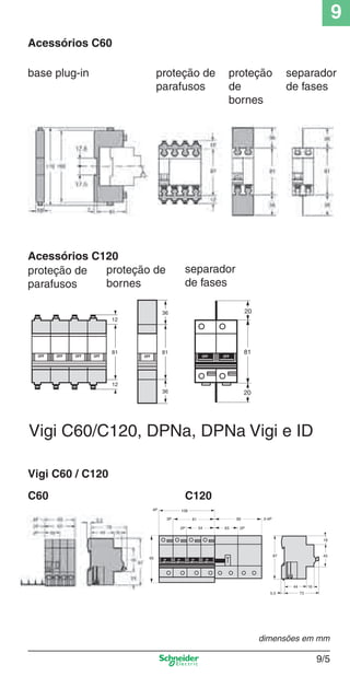 9
9/5
Acessórios C60
Acessórios C120
C60 C120
Vigi C60 / C120
base plug-in proteção de
parafusos
proteção
de
bornes
separador
de fases
proteção de
parafusos
proteção de
bornes
separador
de fases
12
12
OFF
81
OFFOFF OFF
36
36
81
OFF
87
735,5
44 16
45
18
108
54
81
2P
3P
4P
2P
3-4P
OF
F
OF
F
OF
F
OF
F
95
90
63
Vigi C60/C120, DPNa, DPNa Vigi e ID
20
20
OFF OFF
81
dimensões em mm
Cap.9.0 v2008.indd 5Cap.9.0 v2008.indd 5 9/17/08 8:34:42 PM9/17/08 8:34:42 PM
 