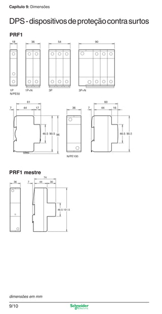 Capítulo 9: Dimensões
9/10
DPS-dispositivosdeproteçãocontrasurtos
PRF1
PRF1 mestre
36 7 3044
74
46.5 151.5
dimensões em mm
Cap.9.0 v2008.indd 10Cap.9.0 v2008.indd 10 9/17/08 8:34:45 PM9/17/08 8:34:45 PM
 