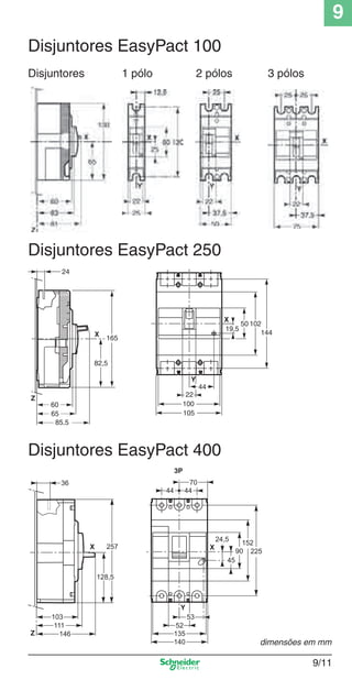 9
9/11
Disjuntores EasyPact 100
1 pólo 2 pólos 3 pólosDisjuntores
Disjuntores EasyPact 250
3P
Disjuntores EasyPact 400
dimensões em mm
Cap.9.0 v2008.indd 11Cap.9.0 v2008.indd 11 9/17/08 8:34:45 PM9/17/08 8:34:45 PM
 