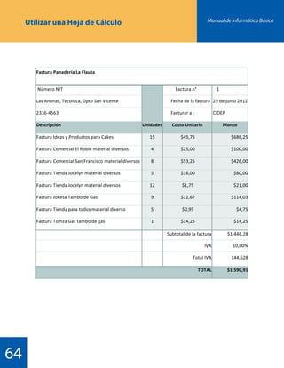 Manual de Informática Básica
64
Utilizar una Hoja de Cálculo
 