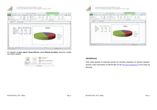 GOVERNO DO ESTADO DO ESPÍRITO SANTO
ESCOLA DE SERVIÇO PÚBLICO DO ESPÍRITO SANTO - ESESP
Microsoft EXCEL 2010 - Básico Pág. 81
Em seguida, na guia Layout, Grupo Rótulos, opção Rótulos de dados, selecione a opção
que melhor adequar.
GOVERNO DO ESTADO DO ESPÍRITO SANTO
ESCOLA DE SERVIÇO PÚBLICO DO ESPÍRITO SANTO - ESESP
Microsoft EXCEL 2010 - Básico Pág. 82
REFERÊNCIAS
Parte desta apostila foi elaborada através de consultas realizadas em diversas apostilas,
tutoriais e sites encontrados na internet além do site http://www.microsoft.com.br e de e-books da
Microsoft.
 