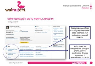 Walnuters
20 de Agosto de 2011
Configuración Perfil
CONFIGURACIÓN DE TU PERFIL LINKED-IN
Manual Básico sobre LinkedIN
 