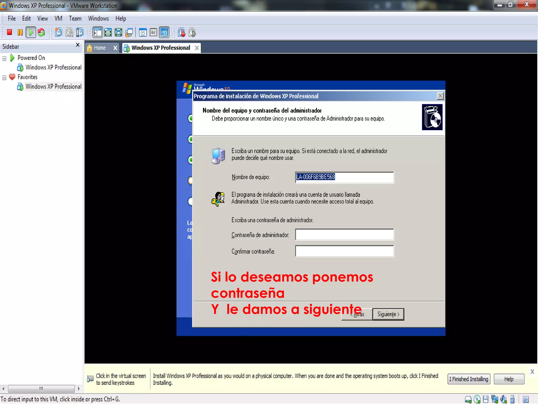 Si lo deseamos ponemos
contraseña
Y le damos a siguiente
 