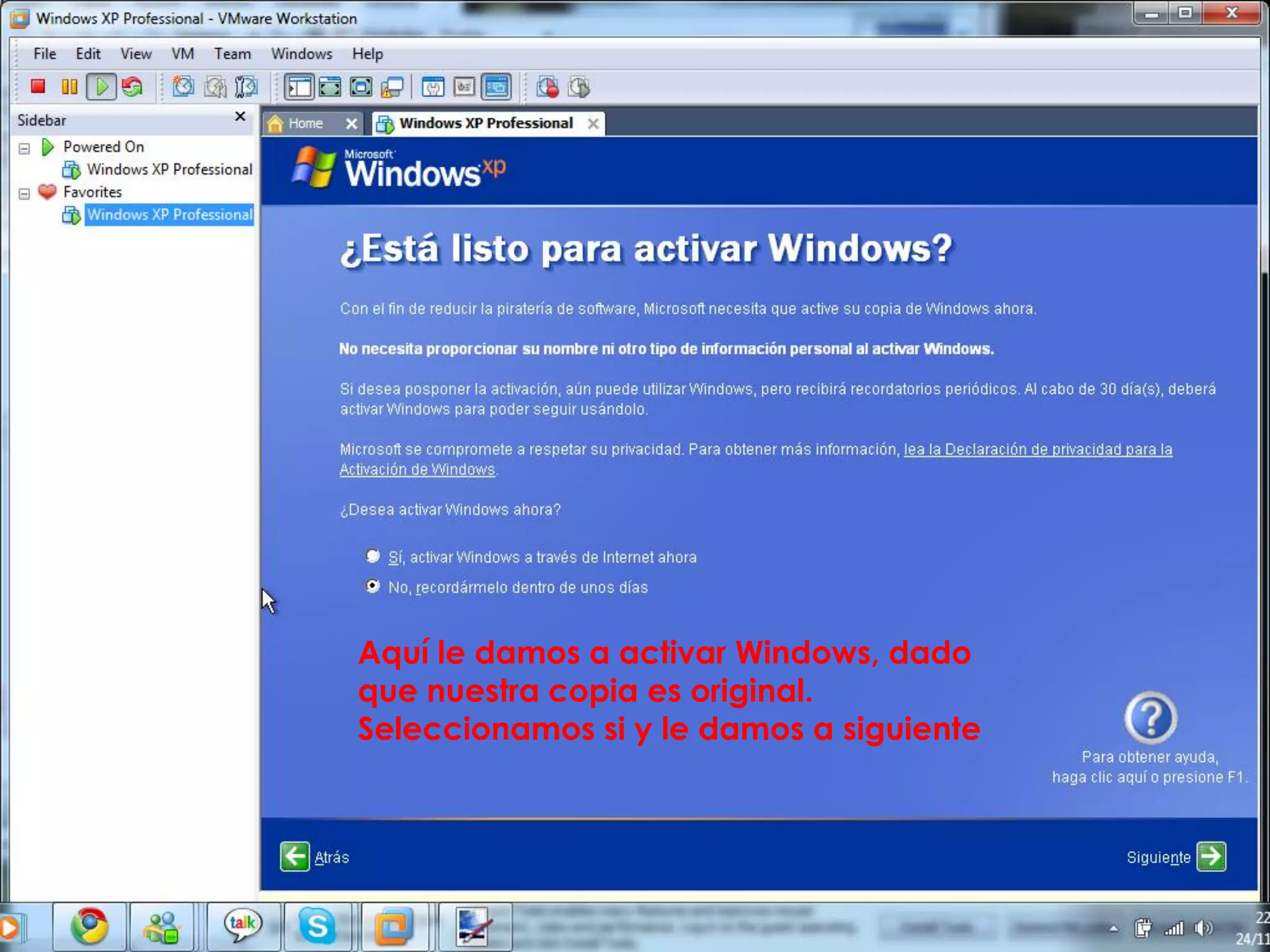 Aquí le damos a activar Windows, dado
que nuestra copia es original.
Seleccionamos si y le damos a siguiente
 