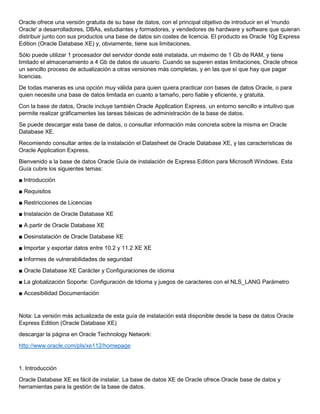 Manual instalacion oracle 11g xe esp | PDF