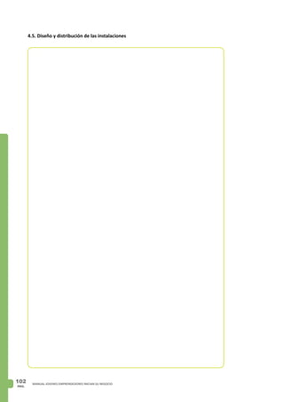 PAG.
102 MANUAL JOVENES EMPRENDEDORES INICIAN SU NEGOCIO
4.5. Diseño y distribución de las instalaciones
 