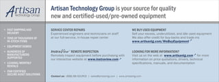 Artisan Technology Group is your source for quality
new and certified-used/pre-owned equipment
•	 FAST SHIPPING AND
DELIVERY
•	 TENS OF THOUSANDS OF
IN-STOCK ITEMS
•	 EQUIPMENT DEMOS
•	 HUNDREDS OF
MANUFACTURERS
SUPPORTED
•	 LEASING/MONTHLY
RENTALS
•	 ITAR CERTIFIED
SECURE ASSET SOLUTIONS
SERVICE CENTER REPAIRS
Experienced engineers and technicians on staff
at our full-service, in-house repair center
WE BUY USED EQUIPMENT
Sell your excess, underutilized, and idle used equipment
We also offer credit for buy-backs and trade-ins
www.artisantg.com/WeBuyEquipment
REMOTE INSPECTION
Remotely inspect equipment before purchasing with
our interactive website at www.instraview.com
LOOKING FOR MORE INFORMATION?
Visit us on the web at www.artisantg.com for more
information on price quotations, drivers, technical
specifications, manuals, and documentation
Contact us: (888) 88-SOURCE | sales@artisantg.com | www.artisantg.com
SM
ViewInstra
 