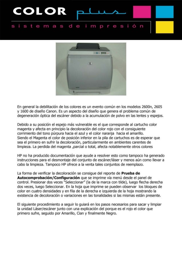 Manual limpieza Impresora HP 1600 y 2600 series
