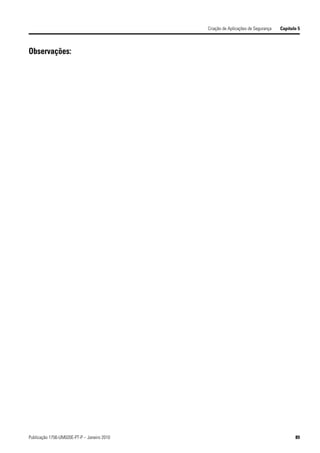 Criação de Aplicações de Segurança   Capítulo 5



Observações:




Publicação 1756-UM020E-PT-P – Janeiro 2010                                               89
 