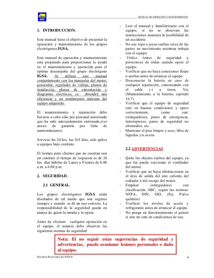 Manual de mantenimiento grupo electrogenos