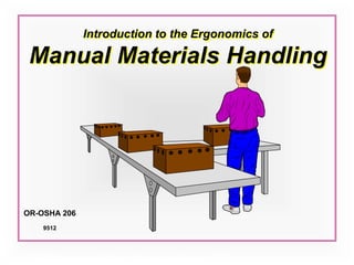 SC 206 Ergonomics of Manual Materials Handling 7/96 1
Introduction to the Ergonomics of
Manual Materials Handling
OR-OSHA 206
9512
 