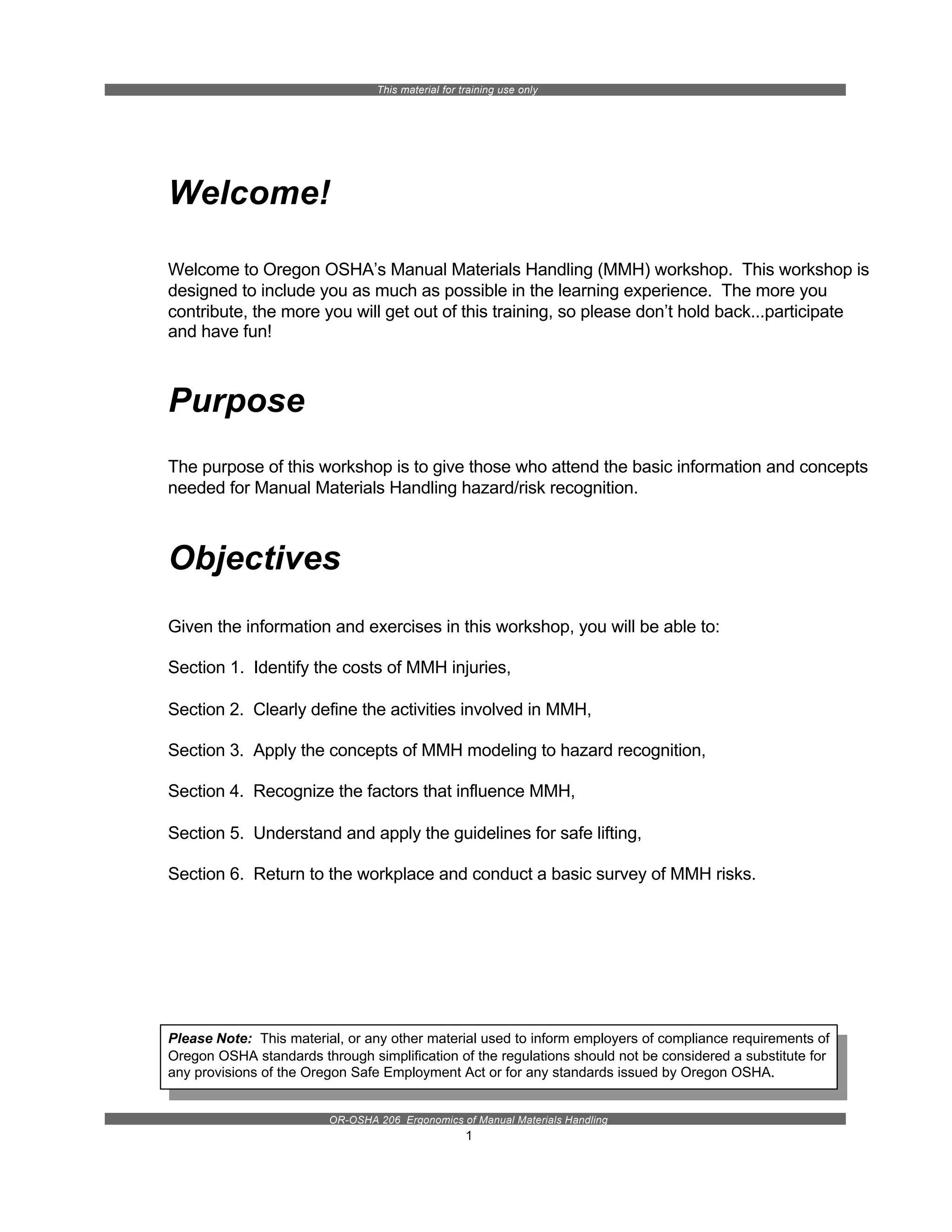 Manual materials handling osha oregon | PDF
