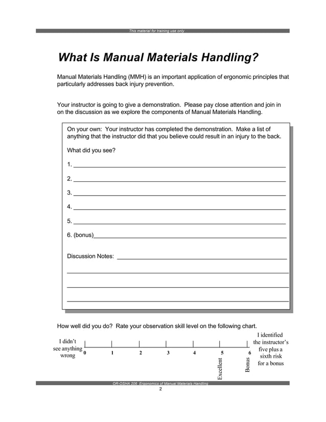 Manual materials handling osha oregon