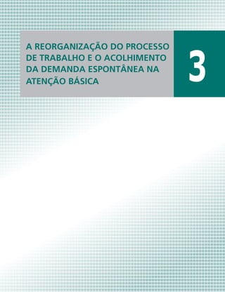 A REORGANIZAÇÃO DO PROCESSO
DE TRABALHO E O ACOLHIMENTO
DA DEMANDA ESPONTÂNEA NA
ATENÇÃO BÁSICA

3

 
