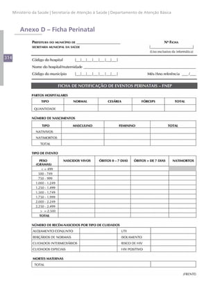 314
Ministério da Saúde | Secretaria de Atenção à Saúde | Departamento de Atenção Básica
Anexo D – Ficha Perinatal
 