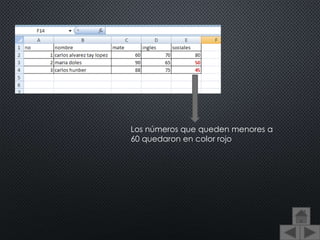 Los números que queden menores a
60 quedaron en color rojo
 