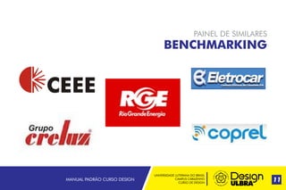UNIVERSIDADE LUTERANA DO BRASIL
CAMPUS CARAZINHO
CURSO DE DESIGN
MANUAL PADRÃO CURSO DESIGN 11
PAINEL DE SIMILARES
BENCHMARKING
 