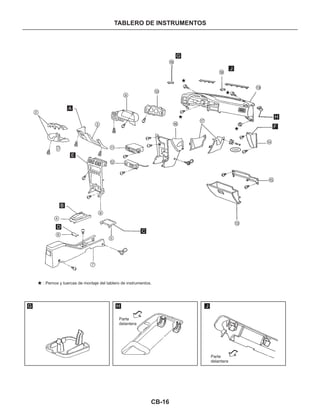 CB-16
TABLERO DE INSTRUMENTOS
G H J
: Pernos y tuercas de montaje del tablero de instrumentos.
A
B
C
D
E
F
G
H
J
2
3
4
5
6
7
8
9
10
11
12
13
14
15
16
17
18
18
19
Parte
delantera
Parte
delantera
C203
 