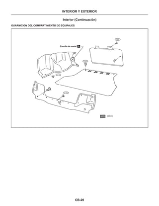 CB-20
INTERIOR Y EXTERIOR
Interior (Continuación)
GUARNICION DEL COMPARTIMIENTO DE EQUIPAJES
Presilla de metal
: Velcro
A
C105
C105
C105
C102
 