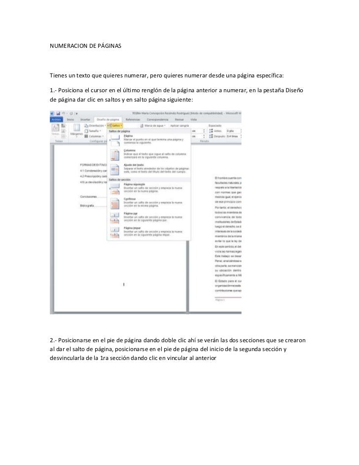 Manual numeracion de páginas WORD 2010