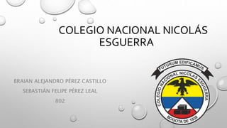 COLEGIO NACIONAL NICOLÁS
ESGUERRA
BRAIAN ALEJANDRO PÉREZ CASTILLO
SEBASTIÁN FELIPE PÉREZ LEAL
802
 