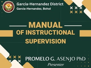 MANUAL
OF INSTRUCTIONAL
SUPERVISION
PROMELO G. ASENJO PhD
Presenter
Garcia-Hernandez District
Garcia-Hernandez, Bohol
 