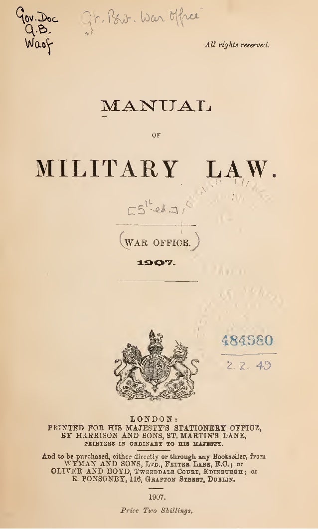 Manual Of Military Law 1907