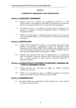 Tve Subject Manual of Operations for the Technical and Vocational Public Secondary ...