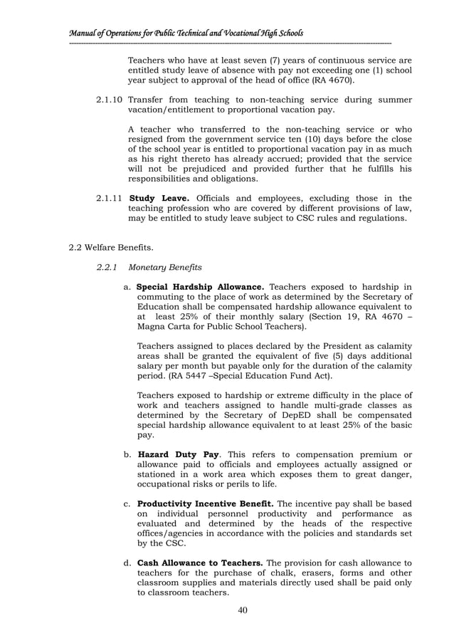 Manual of Operations for the Technical and Vocational Public Secondary