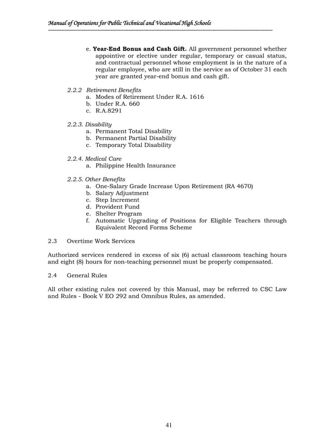 Manual of Operations for the Technical and Vocational Public Secondary