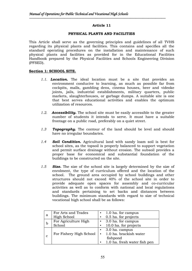 Manual of Operations for the Technical and Vocational Public Secondary