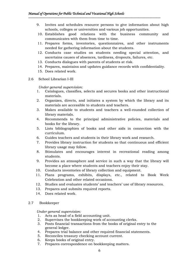 Manual of Operations for the Technical and Vocational Public Secondary