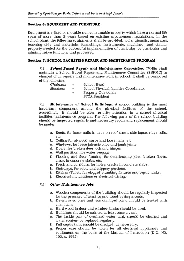 Manual of Operations for the Technical and Vocational Public Secondary