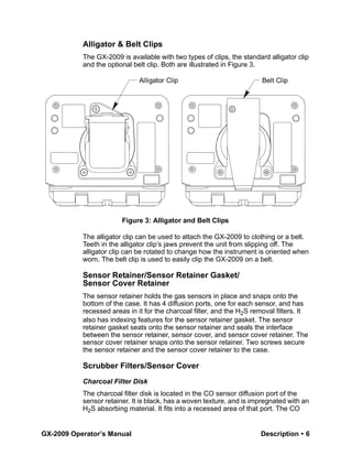 GX-2009 Operator’s Manual Description • 6
Alligator & Belt Clips
The GX-2009 is available with two types of clips, the sta...